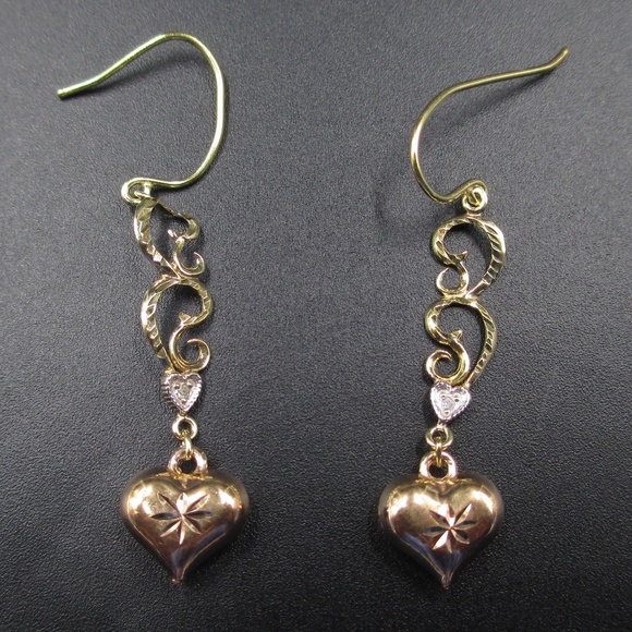Jewelry - Sterling Dangle Heart Star Diamond Earrings